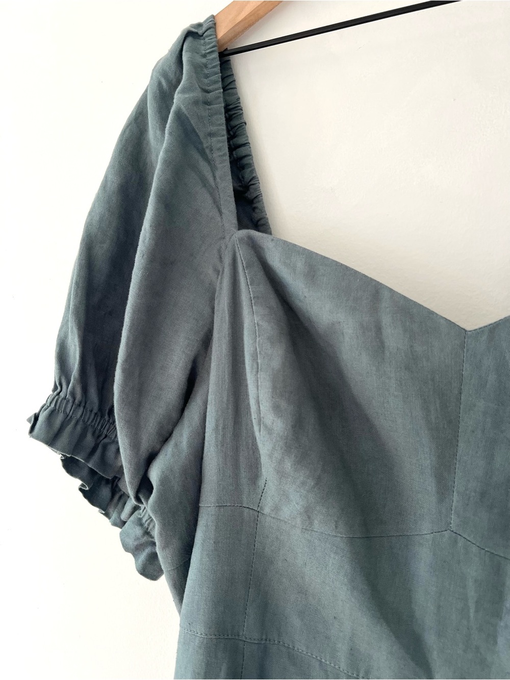 Boden linen sweetheart neck midi dress puff sleeve prairie cottagecore 16 - Picture 8 of 13